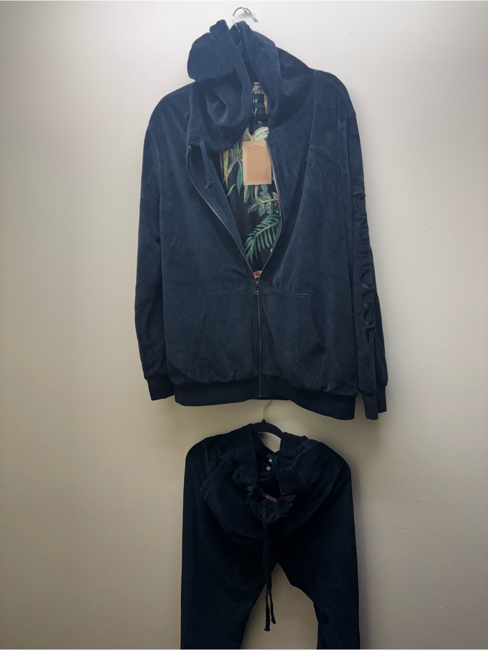 HUF Black Velour Hoodie and Jogger 2 piece Set